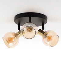 Matt svart med sandguld takspotlight och bärnstensfärgat glas 3-ljus - Oakland