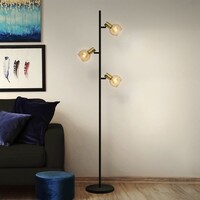 Modern matt svart med sandgul golvlampa och bärnstensfärgat glas - 3-ljus Fayette