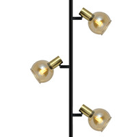 Modern golvlampa Fayette med tre lampor i sandguld med amberglas
