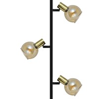 Modern golvlampa Fayette med tre lampor i sandguld med amberglas