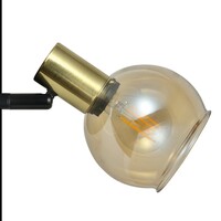 Modern golvlampa Fayette med tre lampor i sandguld med amberglas