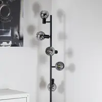 Industriell golvlampa Lexington med fem lampor, mattsvart med rökgrått glas