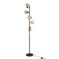 Industriell golvlampa Lexington med fem lampor, mattsvart med rökgrått glas