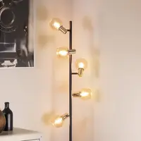 Industriell golvlampa Gilbert med fem lampor i sandguld med amberglas