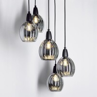 Designad pendellampa Boise med fem lampor - svart och rökfärgat glas