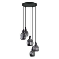 Designad pendellampa Boise med fem lampor - svart och rökfärgat glas