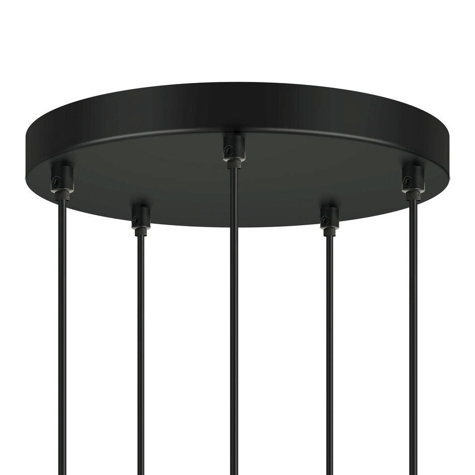 Designad pendellampa Boise med fem lampor - svart och rökfärgat glas