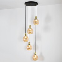 Designad pendellampa Baton med fem lampor - mattsvart, sandguld och amber
