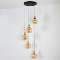 Design matt svart med sandguldfärgad taklampa och bärnstensfärgat glas 5-ljus - Baton
