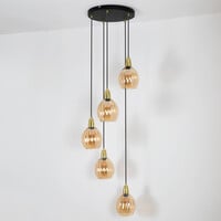 Designad pendellampa Baton med fem lampor - mattsvart, sandguld och amber