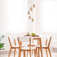 Designad pendellampa Baton med fem lampor - mattsvart, sandguld och amber