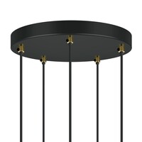 Designad pendellampa Baton med fem lampor - mattsvart, sandguld och amber