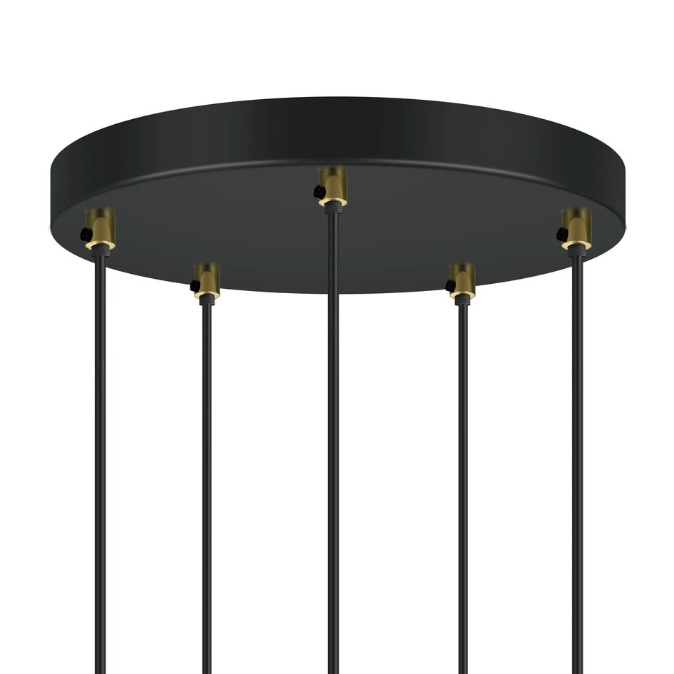 Designad pendellampa Baton med fem lampor - mattsvart, sandguld och amber