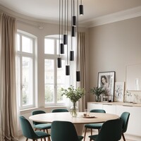 Designad pendellampa Hialeah med nio lampor - mattsvart och sandguld