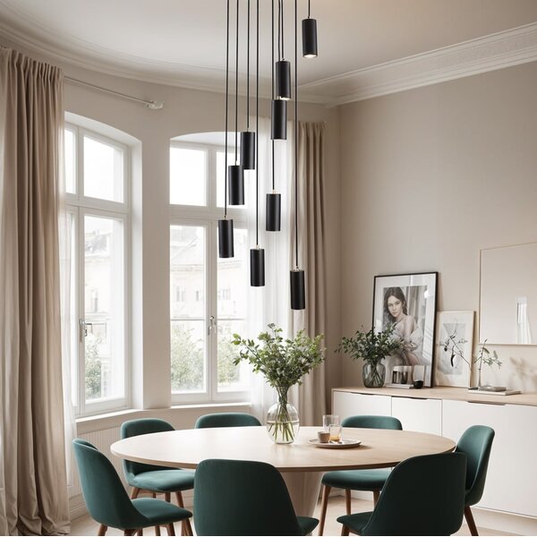 Design matt svart och sandguldfärgad pendellampa 9-ljus - Hialeah