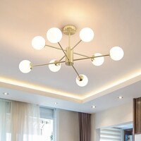 Design sandguldfärgad taklampa med mjölkvitt glas - 8-ljus Idaho