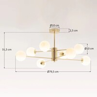 Designad taklampa Idaho med åtta lampor - sandguld och mjölkvitt glas