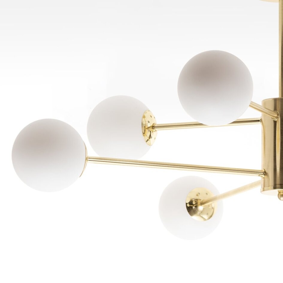 Designad taklampa Idaho med åtta lampor - sandguld och mjölkvitt glas