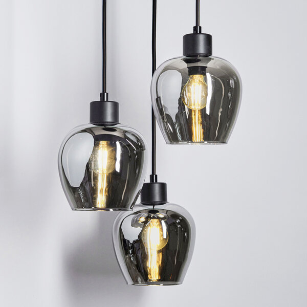Design taklampa med rökfärgat glas 3-ljus - Kansas