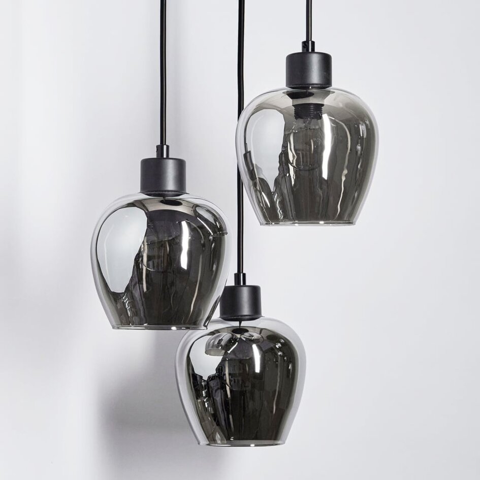 Designad pendellampa Kansas med tre lampor - rökfärgat glas