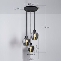 Designad pendellampa Kansas med tre lampor - rökfärgat glas