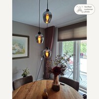 Designad pendellampa Kansas med tre lampor - rökfärgat glas