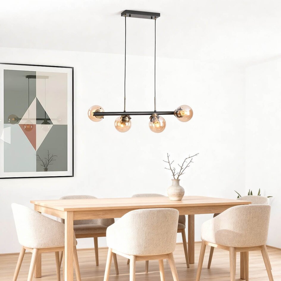 Modern pendellampa Saba med fyra lampor - svart och rökfärgat glas
