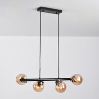 Modern pendellampa Saba med fyra lampor - svart och rökfärgat glas