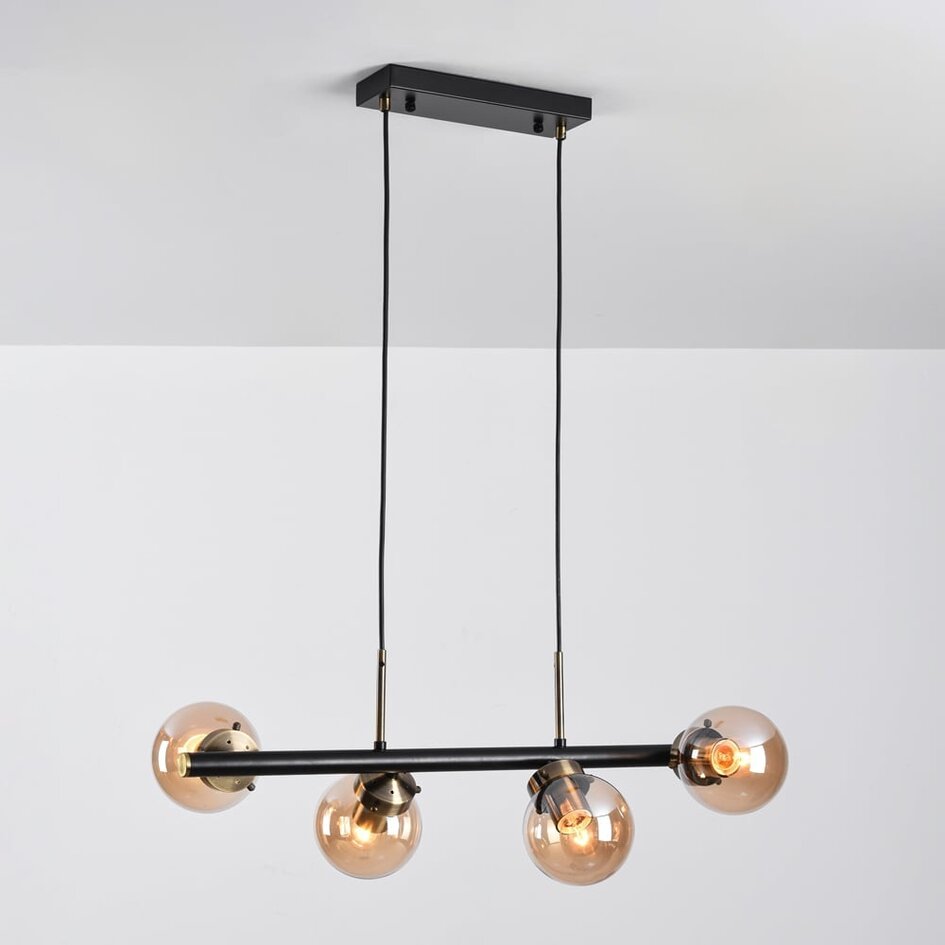 Modern pendellampa Saba med fyra lampor - svart och rökfärgat glas