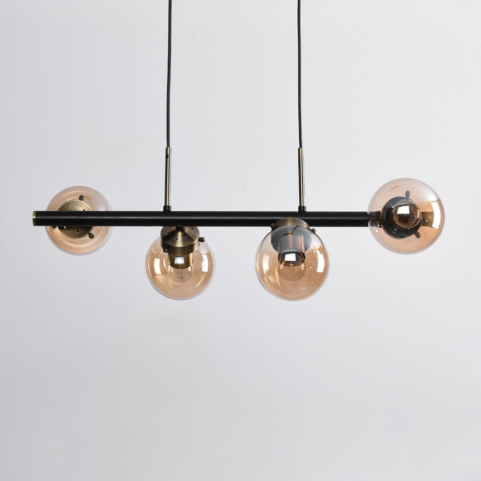 Modern pendellampa Saba med fyra lampor - svart och rökfärgat glas