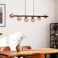 Designad pendellampa Guadeloupe med sex lampor - amberfärgat glas