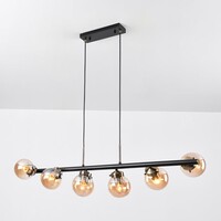 Designad pendellampa Guadeloupe med sex lampor - amberfärgat glas