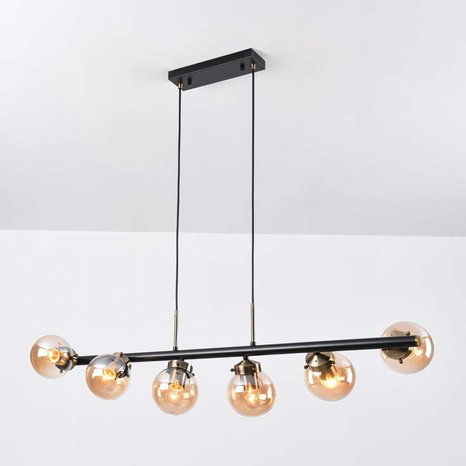 Designad pendellampa Guadeloupe med sex lampor - amberfärgat glas