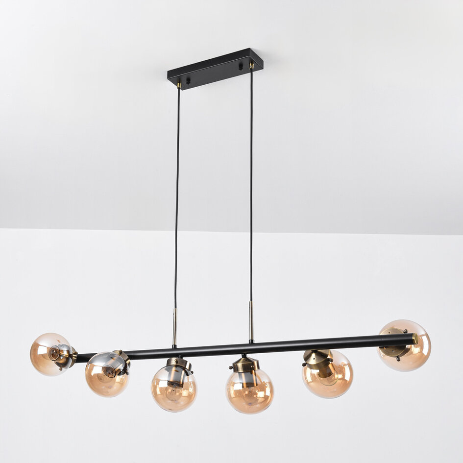 Designad pendellampa Guadeloupe med sex lampor - amberfärgat glas