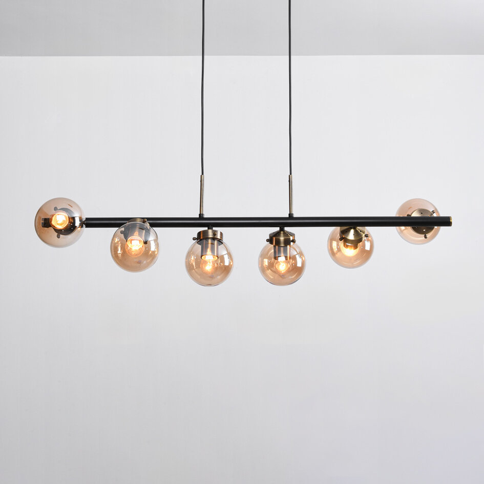 Designad pendellampa Guadeloupe med sex lampor - amberfärgat glas