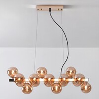 Lyxig pendellampa Sunita med sexton lampor - guld och amberfärgat glas