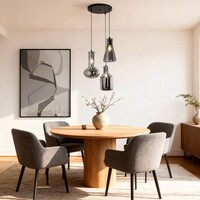 Industriell pendellampa Deidre med tre lampor - grått rökfärgat glas