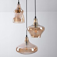 Industriell pendellampa Trinidad med tre lampor - svart och amberfärgat glas