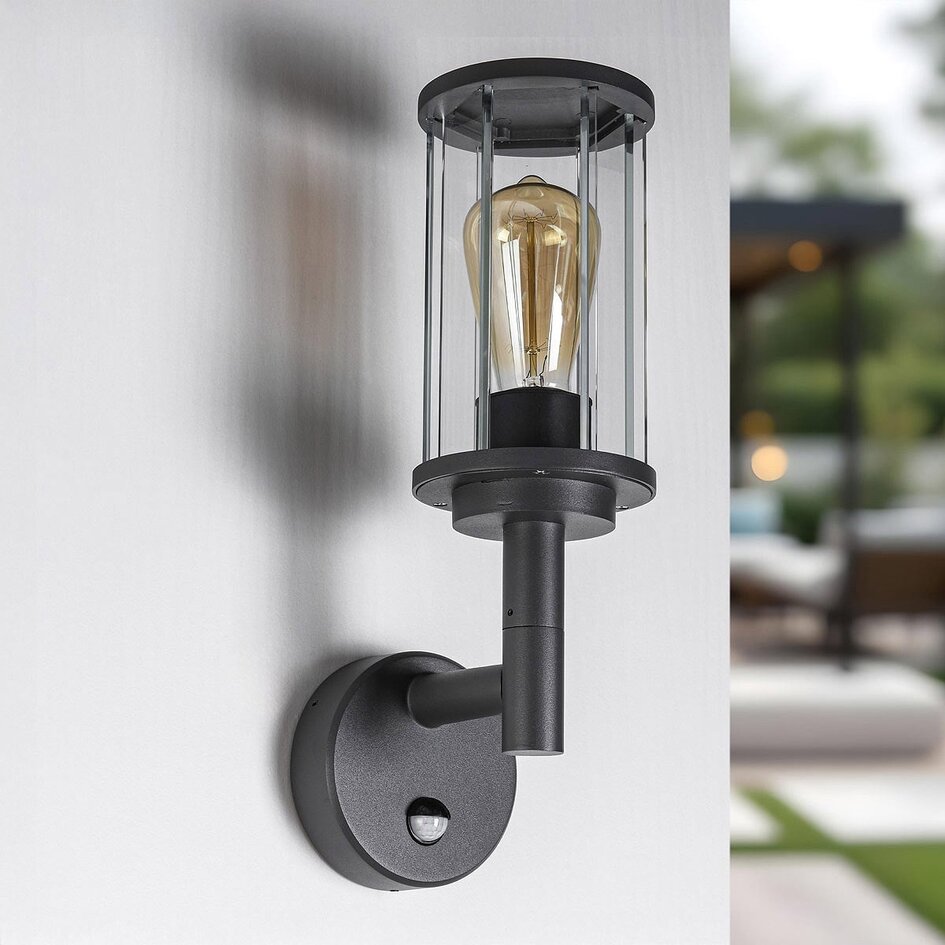 Utomhusvägglampa Pepijn med sensor - antracit