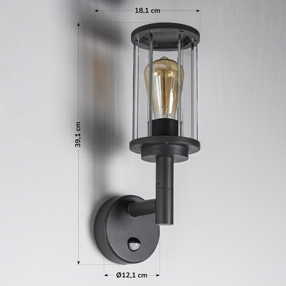 Utomhusvägglampa Pepijn med sensor - antracit