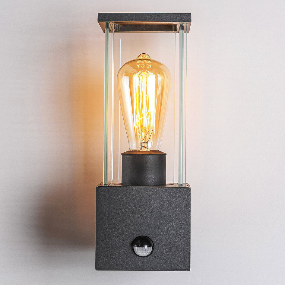 Utomhusvägglampa Mick med sensor - antracit