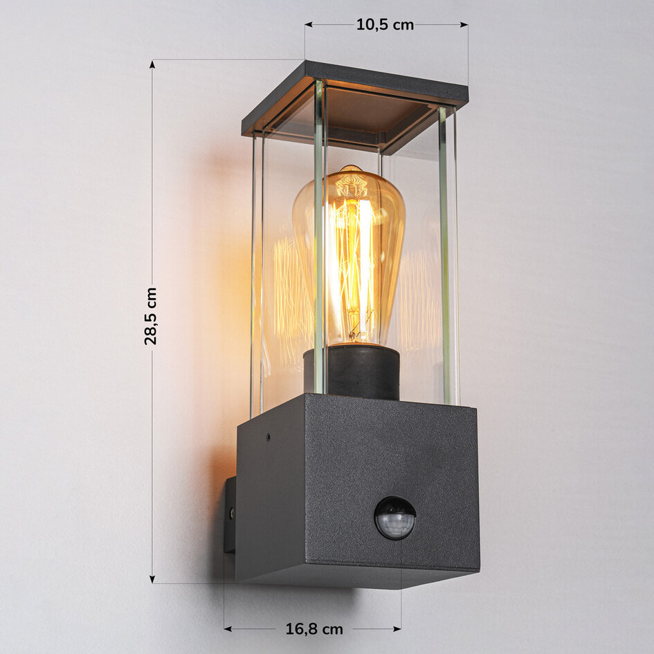 Utomhusvägglampa Mick med sensor - antracit