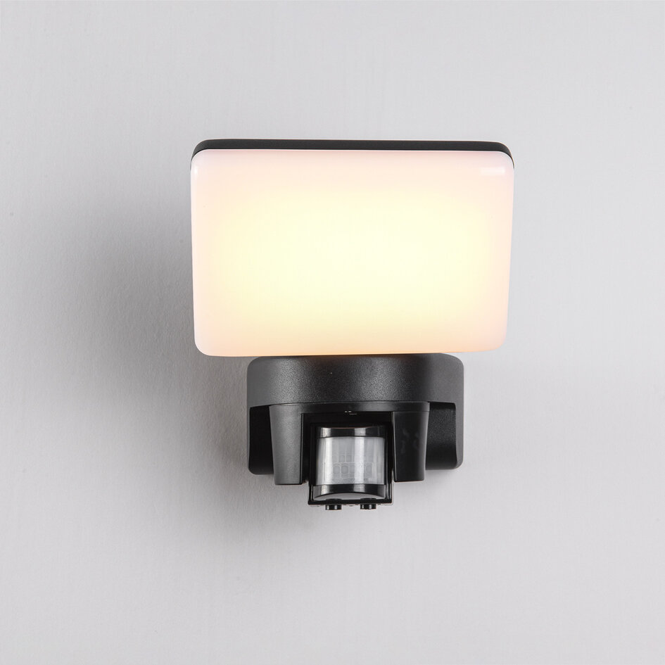 Utomhusvägglampa Dexter med justerbar ljusvinkel och sensor - svart