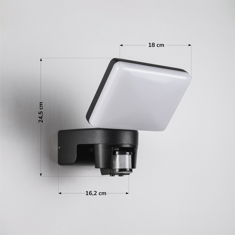 Utomhusvägglampa Dexter med justerbar ljusvinkel och sensor - svart