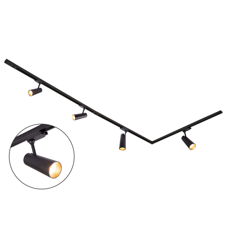 Set med 1-fas skensystem på 3 meter och Juliette-spotlights, svart