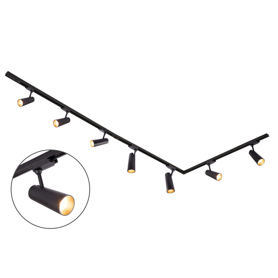 Set med 1-fas skensystem på 3 meter och Juliette-spotlights, svart