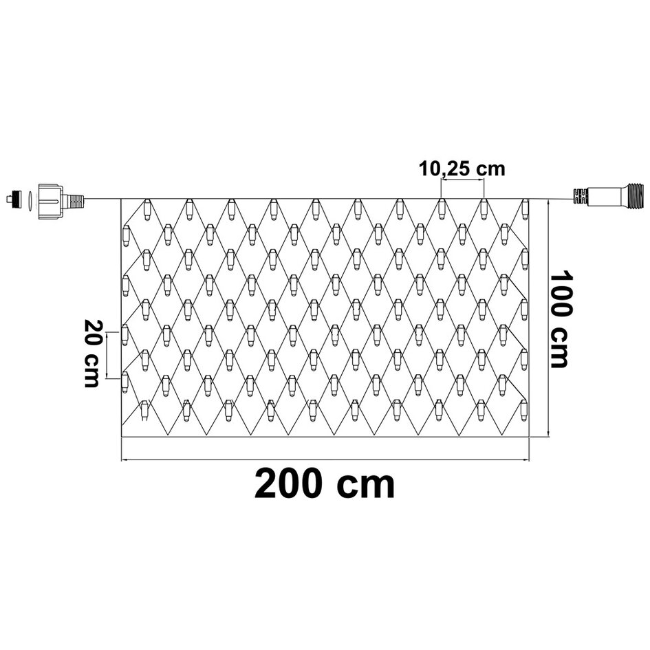 Kopplingsbar nätbelysning vit | från 2 m² | 200 LED | varmvit | gummi
