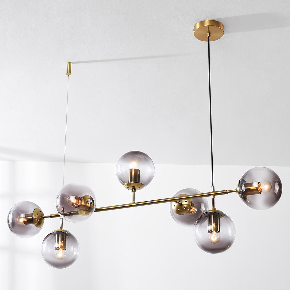 Design taklampa Hepta med rökfärgade glaskulor