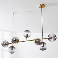 Designad pendellampa Hepta med 7 glaskulor i rökfärgat glas