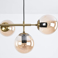 Designad pendellampa Hepta med 7 amberfärgade glaskulor